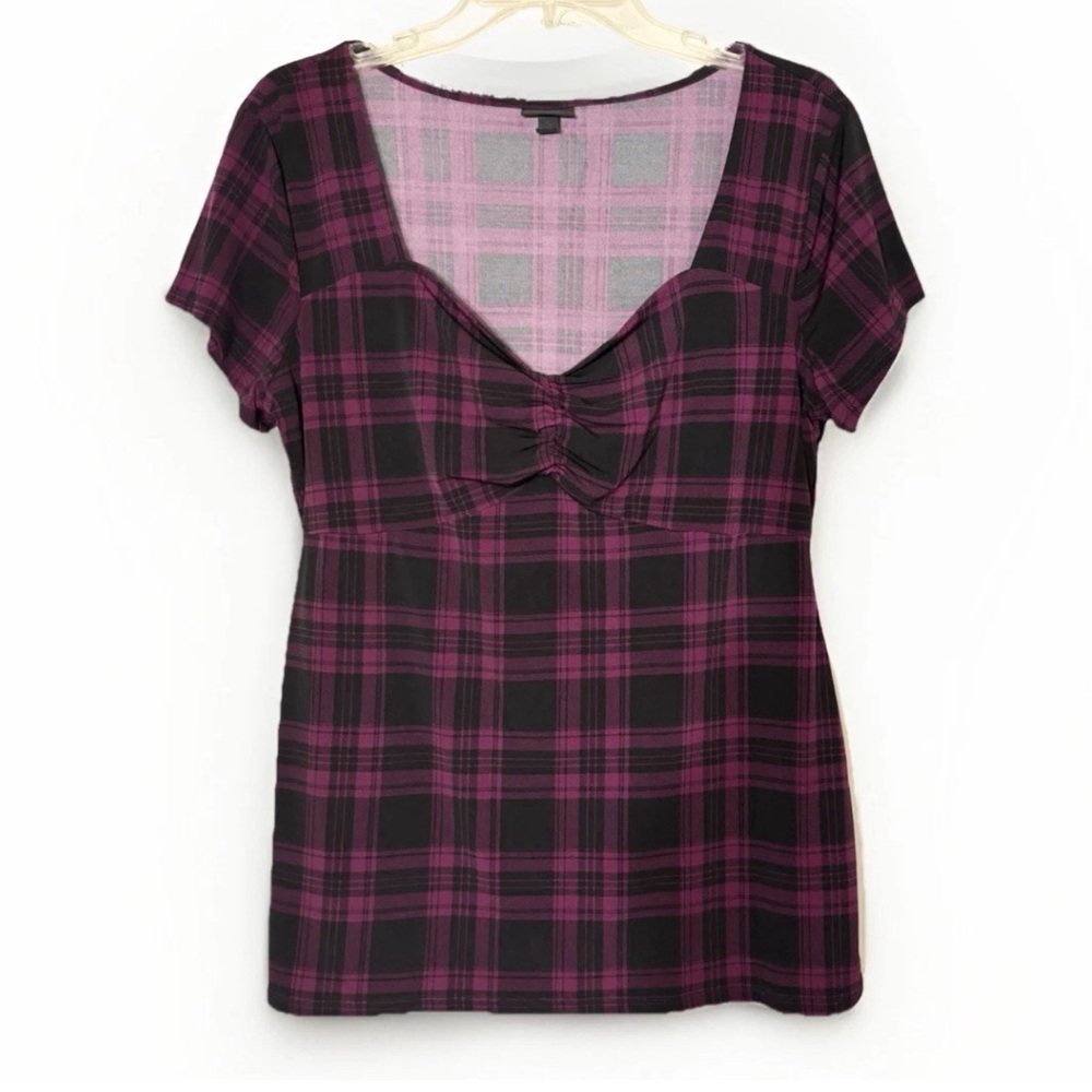 Torrid Maroon Plaid Stretch Top Size Large EUC